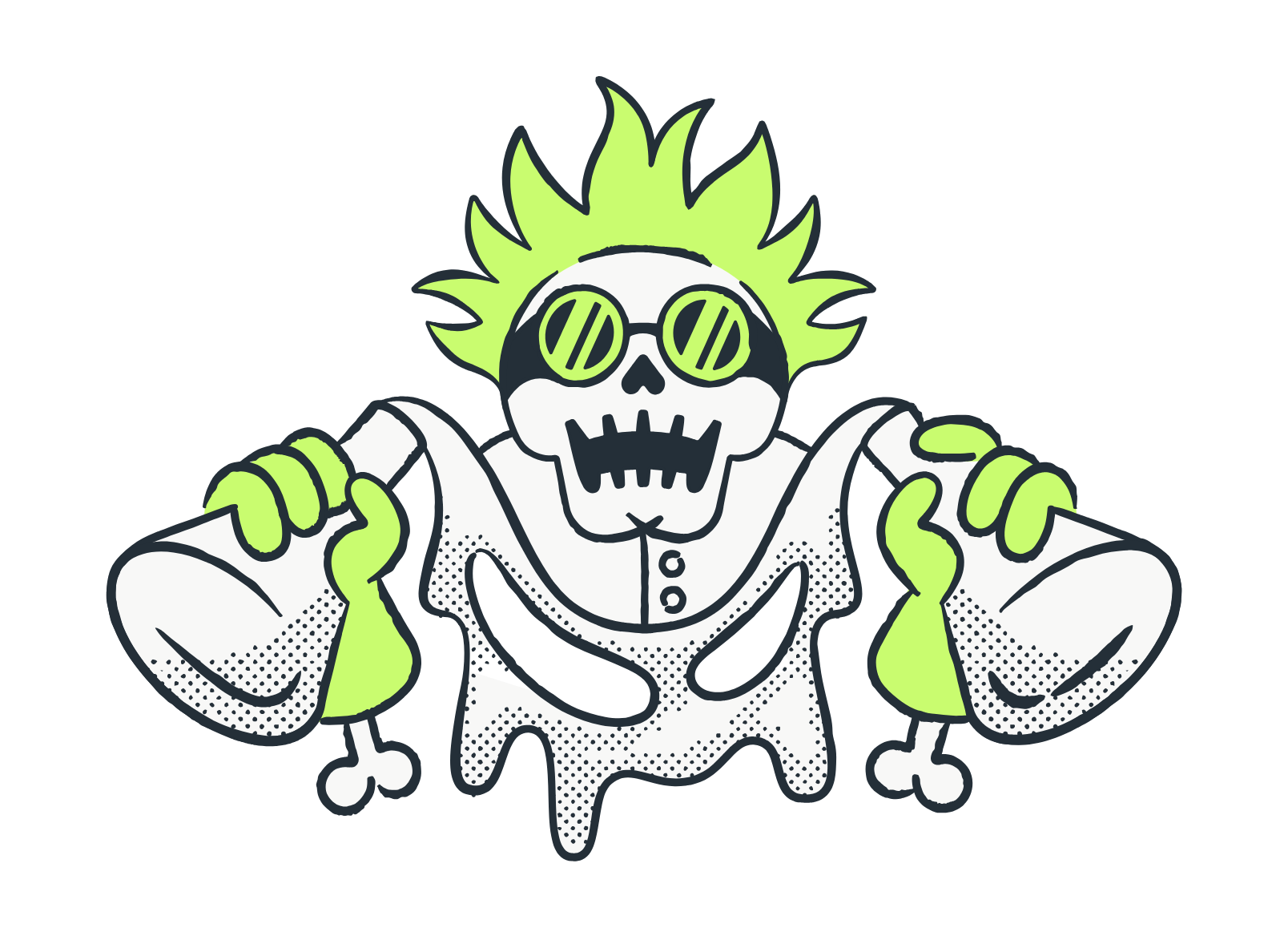 Mad Mutz mascot — a skull scientist with spiky green hair and goggles